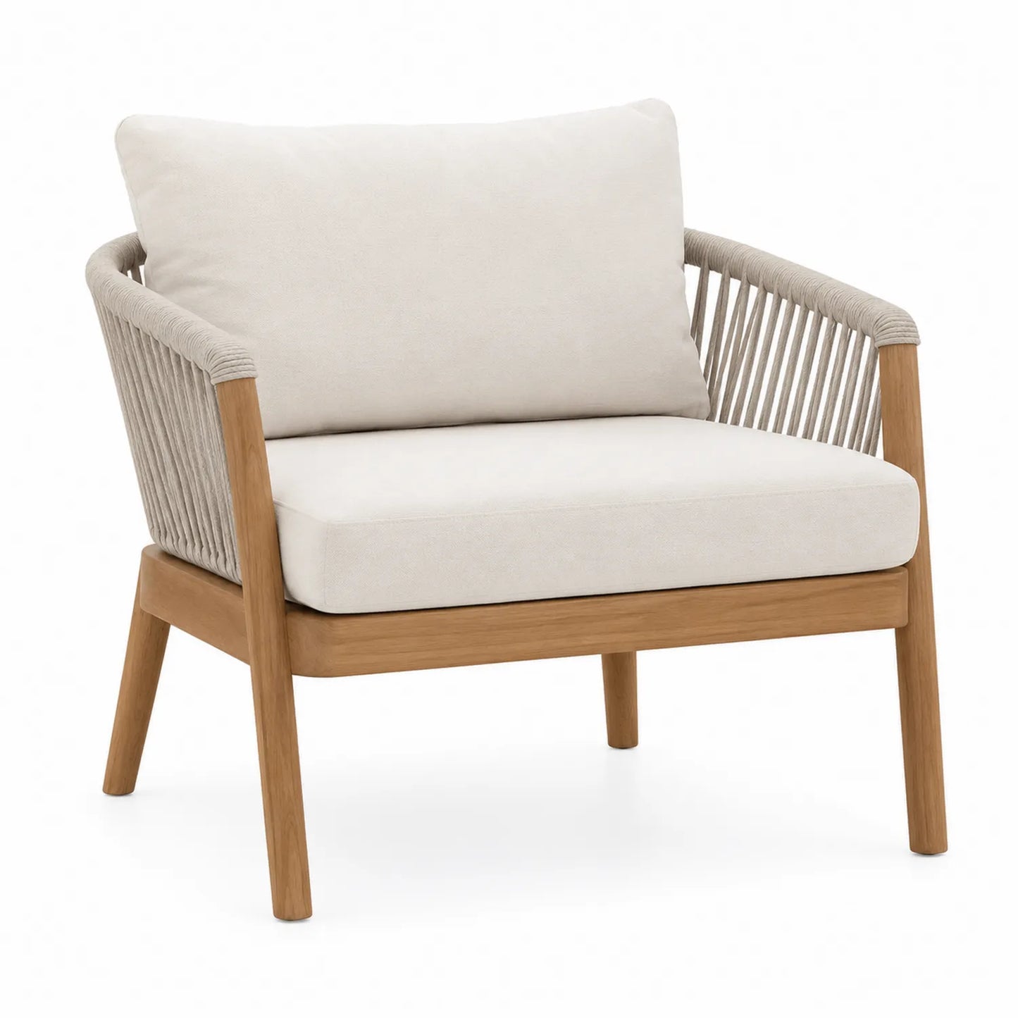 Fotel z drewna teak i plecionki beżowy 75x80x78 cm