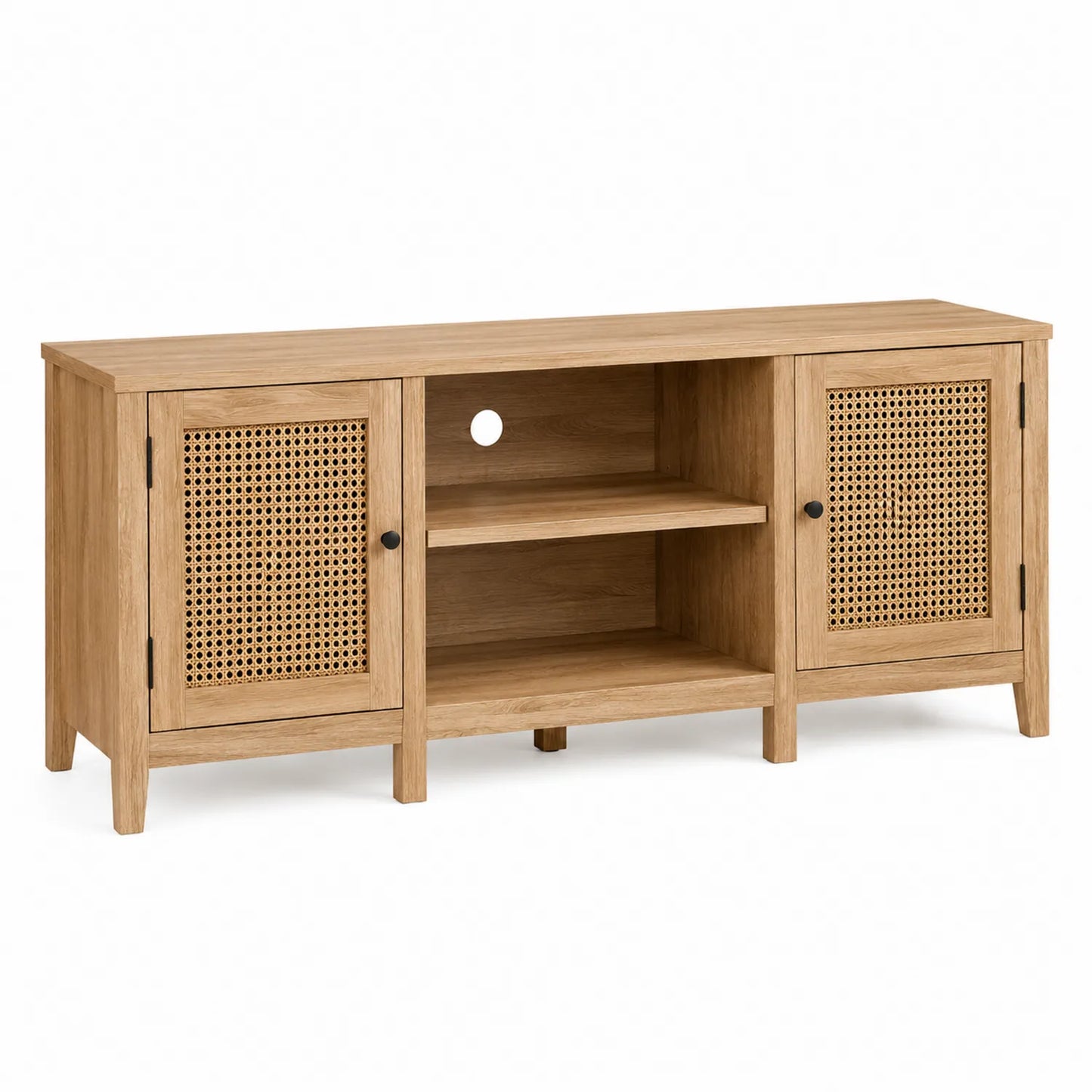 Szafka RTV z drewnianą ramą i rattanowymi drzwiami 120x40x55 cm