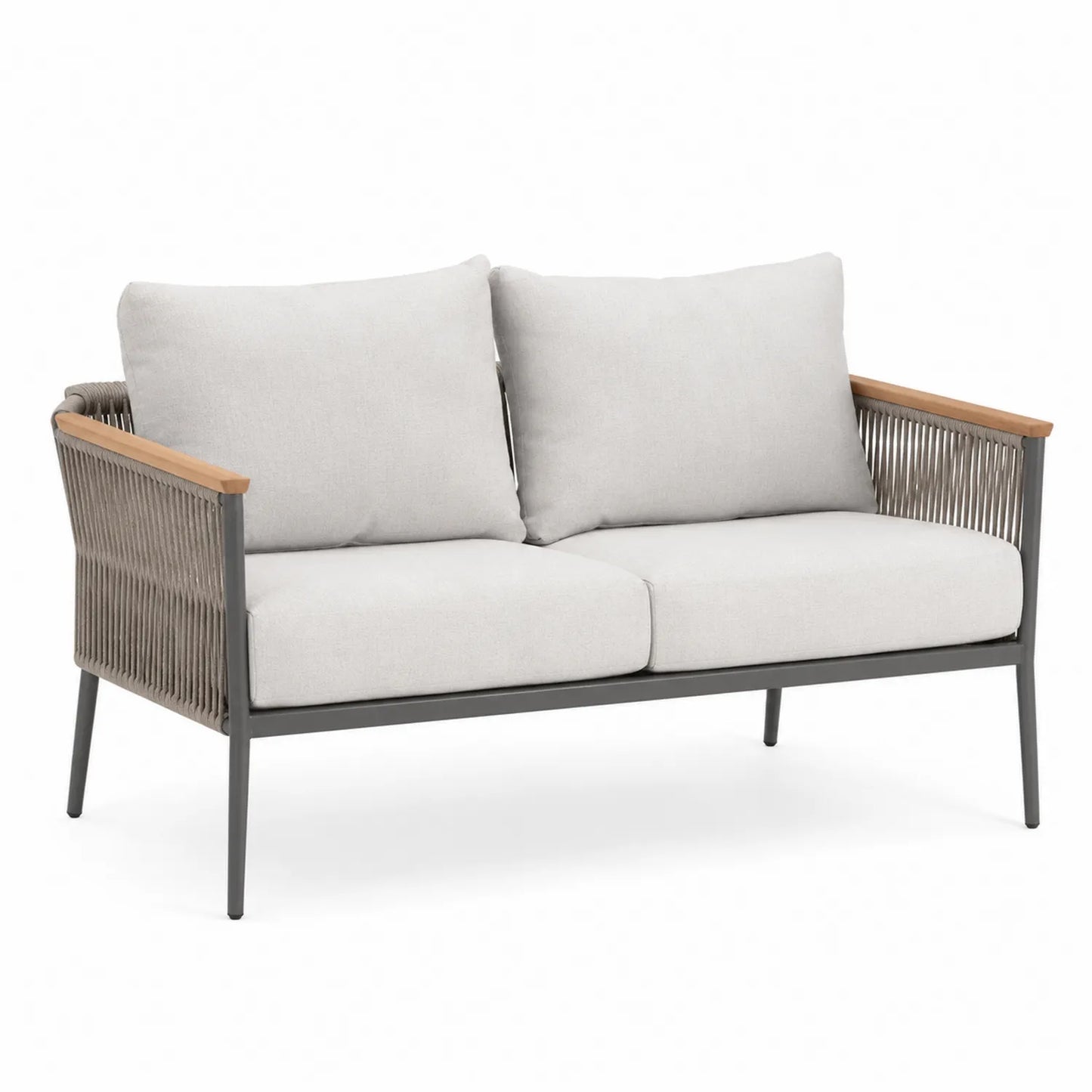 Sofa z metalową ramą i beżowymi poduszkami 120x70x75 cm