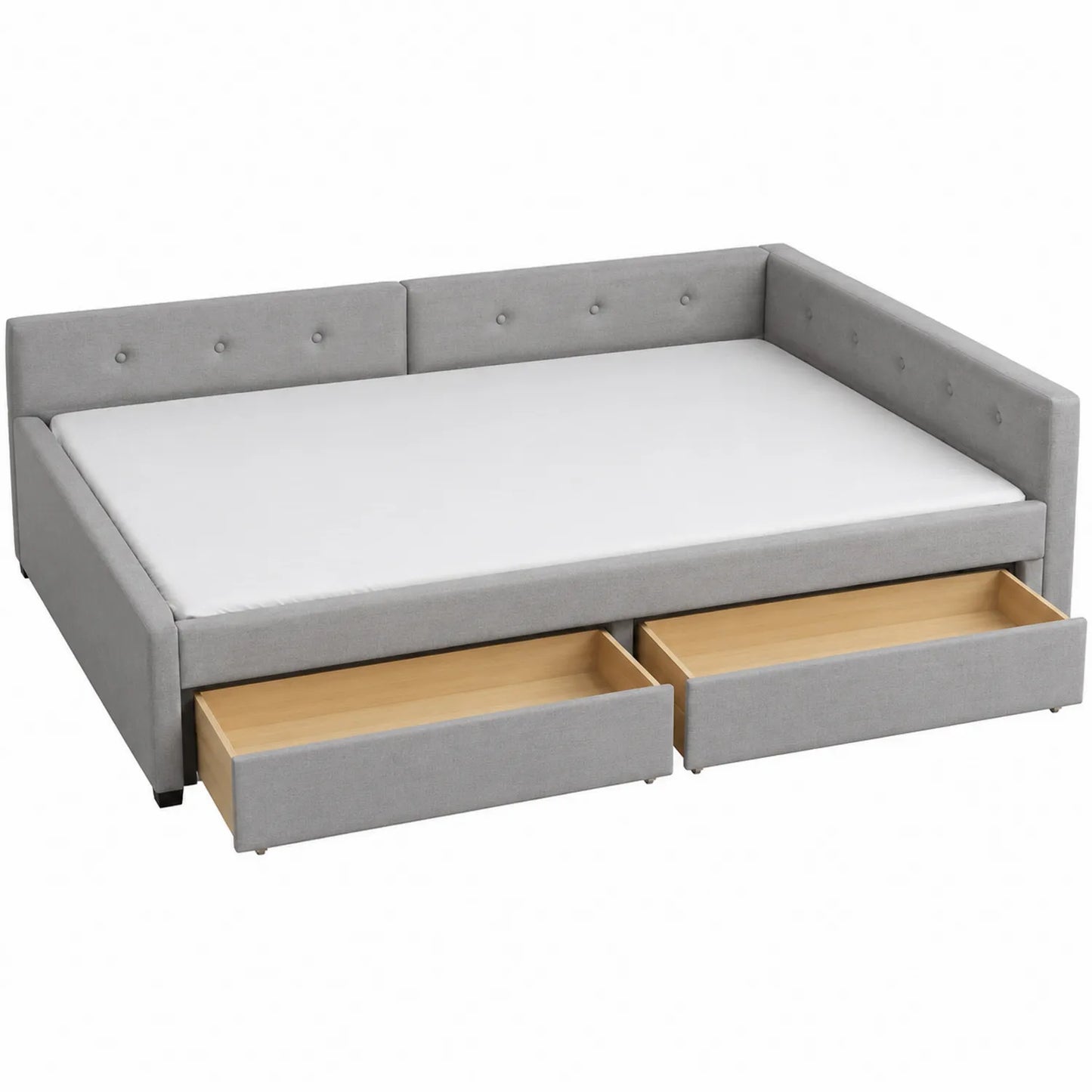 Sofa z funkcją spania z szufladami tkanina szara 200x90 cm