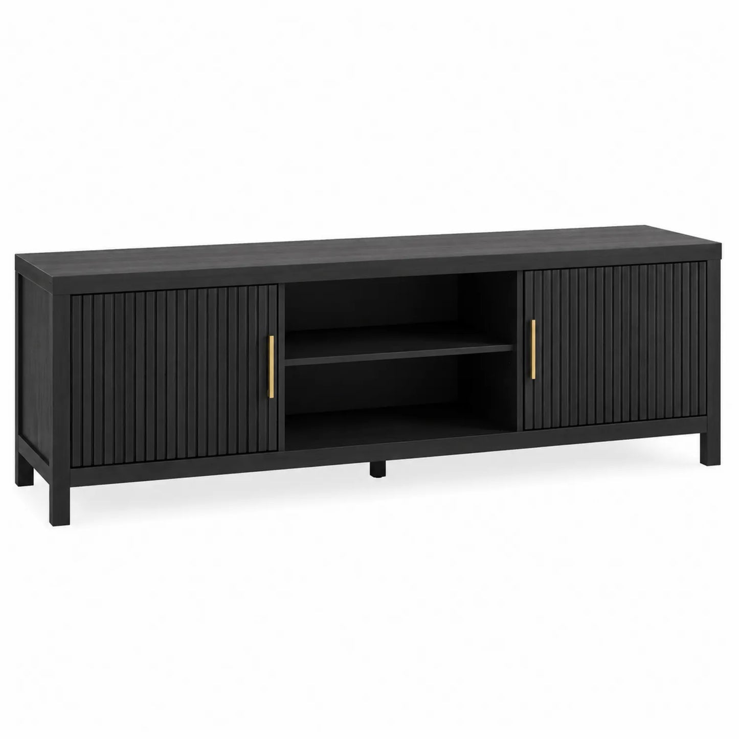 Szafka RTV czarna z drewnianymi frontami 180x40x50 cm