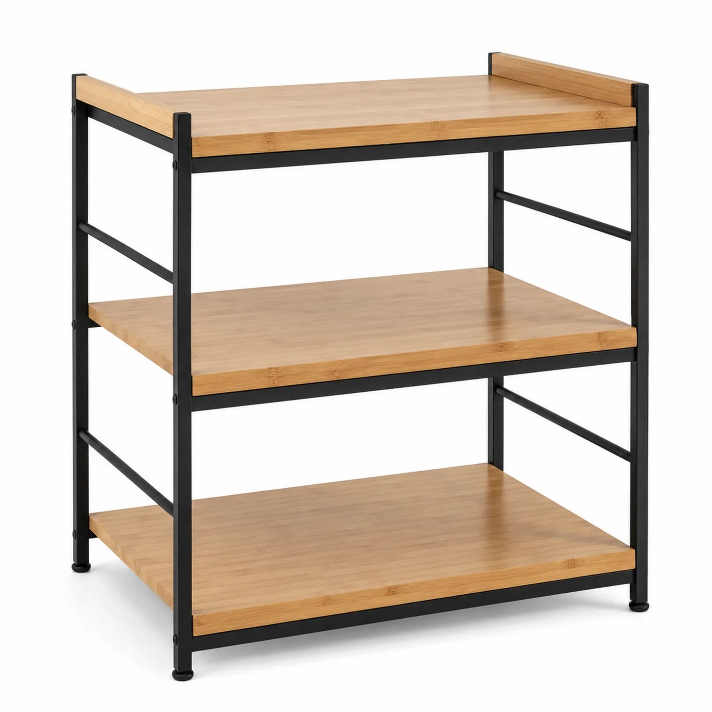 Regał z trzema półkami z bambusa i metalu, brązowy i czarny