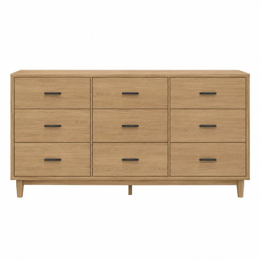 Komoda z 9 szufladami z płyty MDF, kolor Dąb, 160x45x78 cm