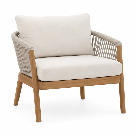 Fotel z drewna teak i plecionki beżowy 75x80x78 cm