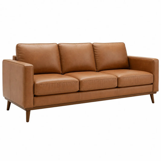 Sofa trzyosobowa ze skóry ekologicznej brązowa