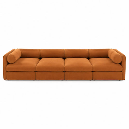 Modułowa sofa z aksamitu pomarańczowa 4-osobowa