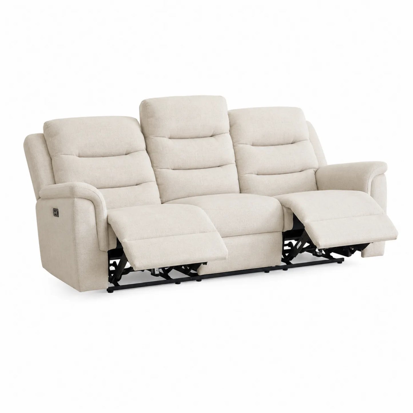 Trzyosobowa sofa rozkładana z tkaniny beżowej