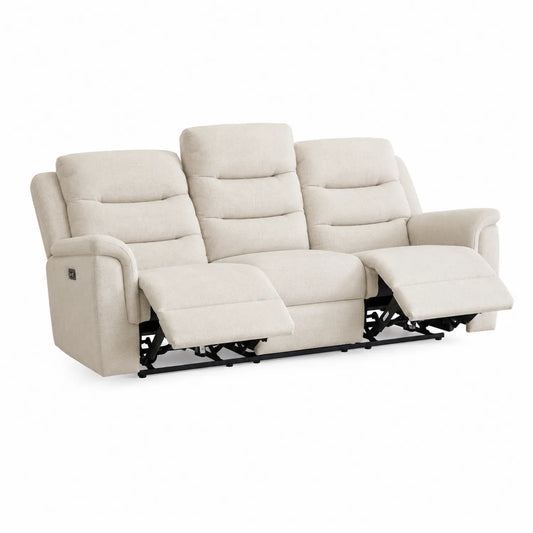 Trzyosobowa sofa rozkładana z tkaniny beżowej
