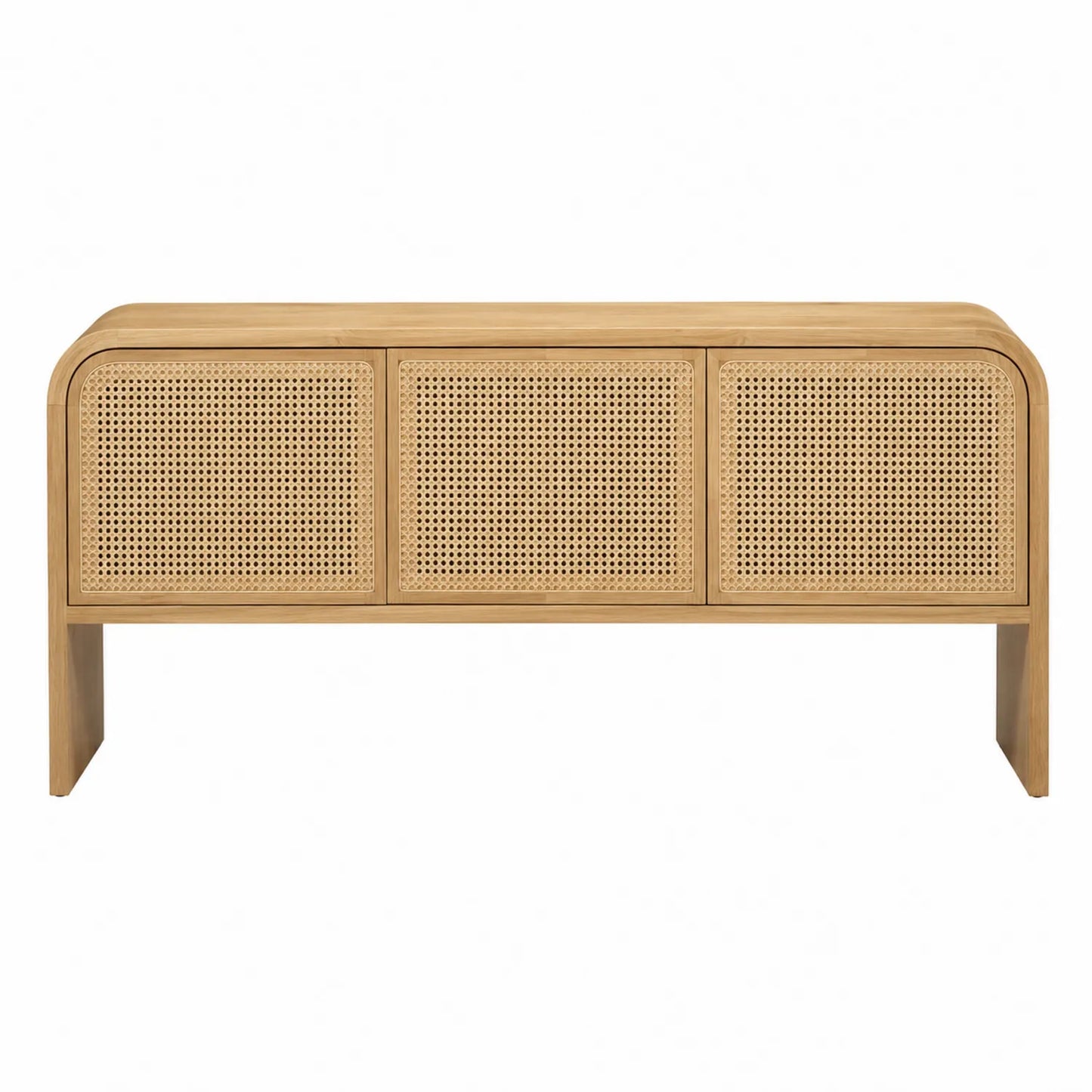 Konsola drewniana z rattanem jasnobrązowa 120x35x75 cm