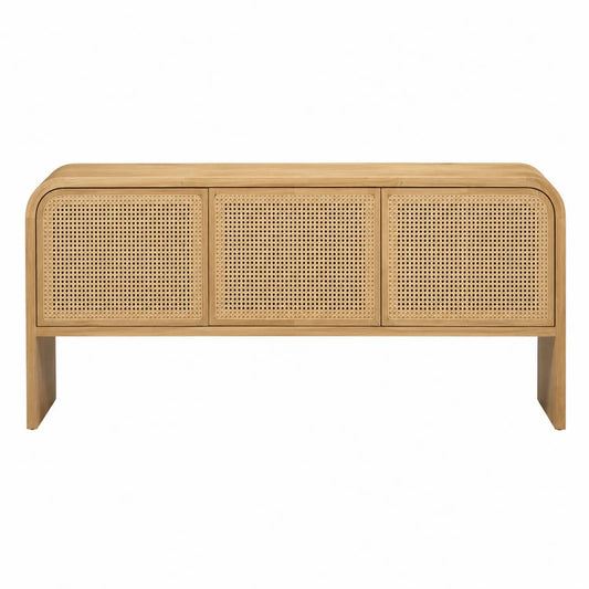 Konsola drewniana z rattanem jasnobrązowa 120x35x75 cm