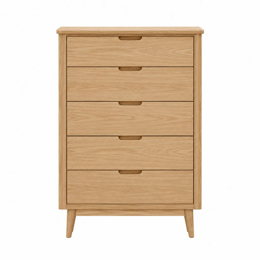 Komoda z 5 szufladami drewniana dębowa 80x45x120 cm