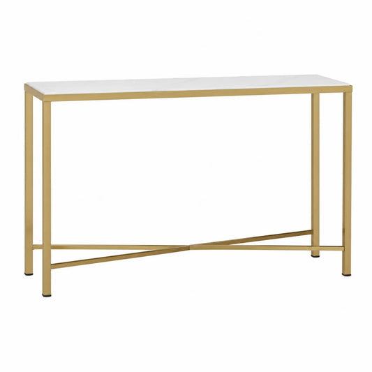 Konsola prostokątna z marmurowym blatem i metalowa złota 120x30x75 cm