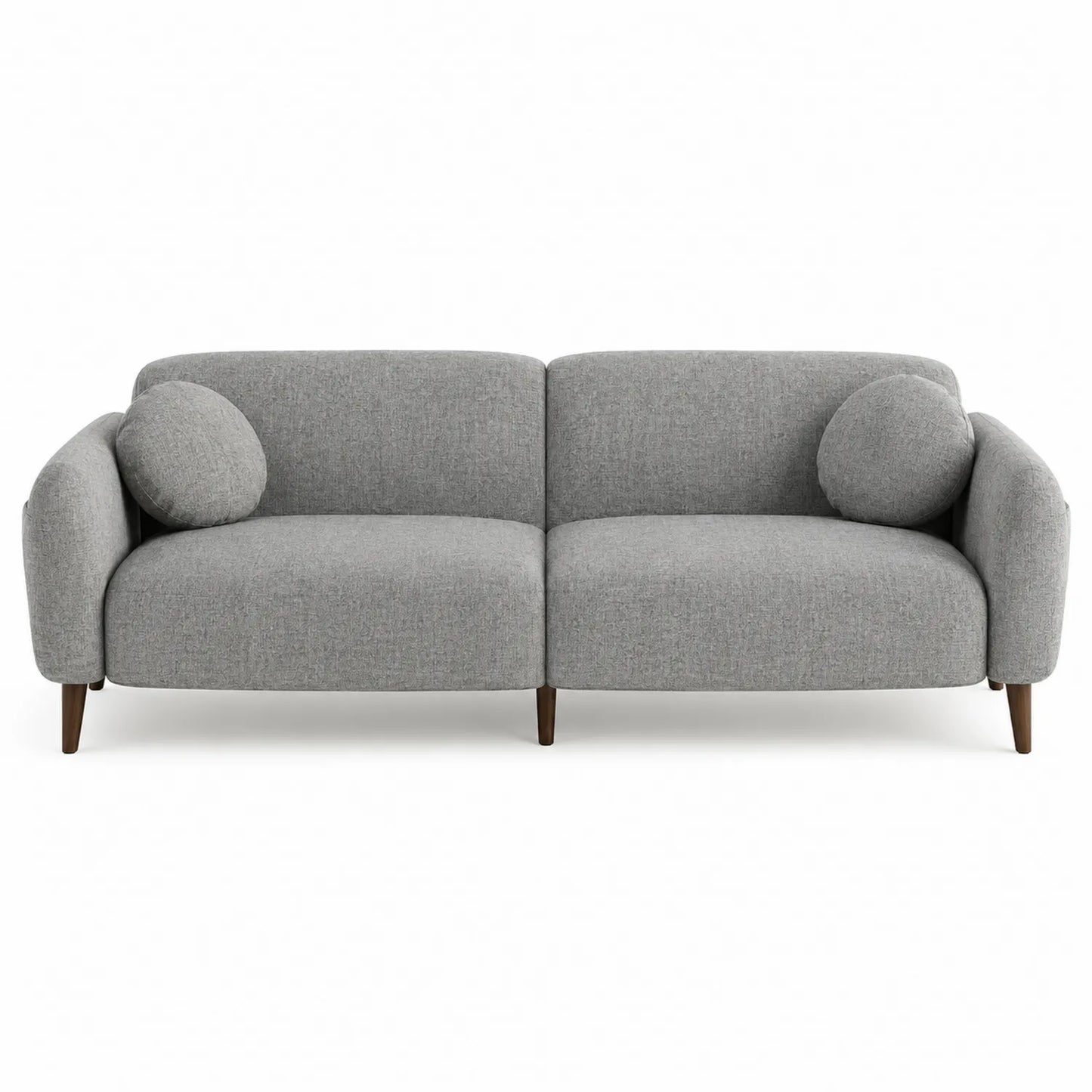 Sofa 3-osobowa z tkaniny poliestrowej, szara z drewnianymi nogami