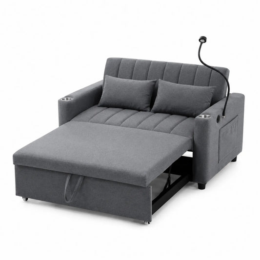 Rozkładana sofa z funkcją spania, tkanina poliestrowa, szara 210x140 cm