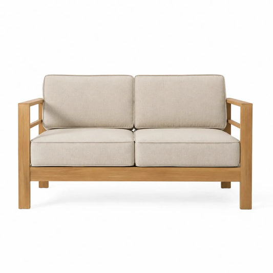Dwuosobowa sofa ogrodowa z drewna teak i poliestru beżowa 120x80x75 cm