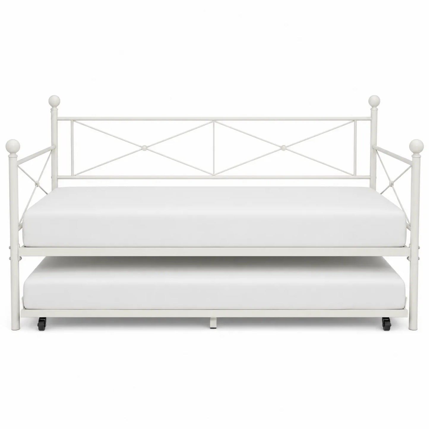 Biało Metalowe Łóżko z Wysuwanym Stelażem 200x90 cm