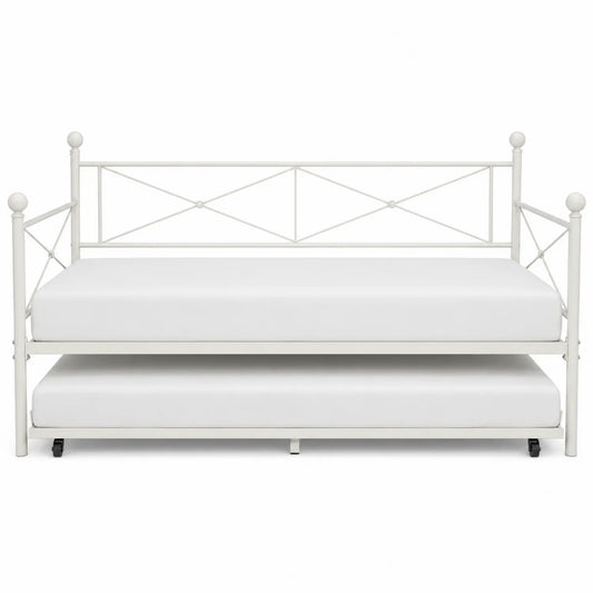 Biało Metalowe Łóżko z Wysuwanym Stelażem 200x90 cm